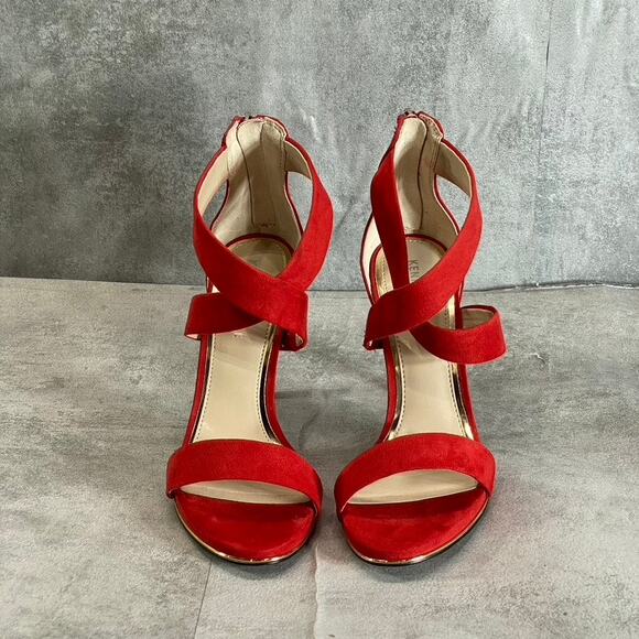 KENNETH COLE NEWYORK Women's Red Brooke Cross Heeled Round-Toe Dress Sandals - Picture 2 of 9